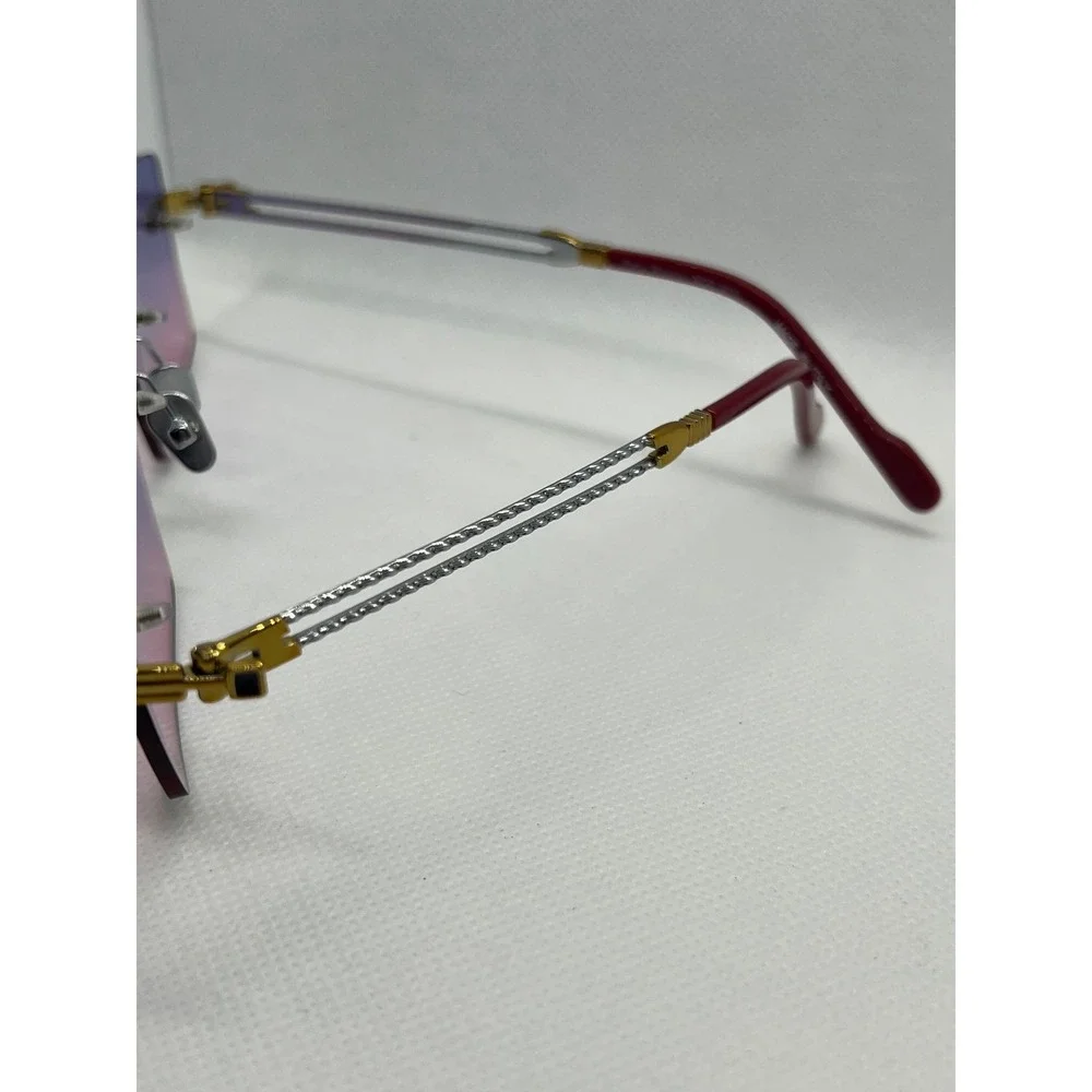 Porta Romana Rimless Sunglasses Purple Pink Gradient Lens Gold Accents‎ Fashion